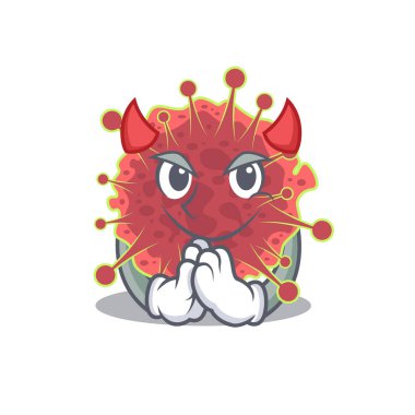 Coronaviridae şeytan çizgi film karakteri tasarım stili giyinmiş. Vektör illüstrasyonu