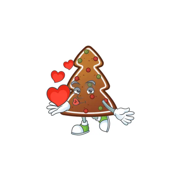 Sebuah desain kartun manis pohon gingerbread memegang hati - Stok Vektor