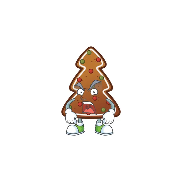 Albero di pan di zenzero disegno del personaggio del cartone animato con faccia pazza — Vettoriale Stock