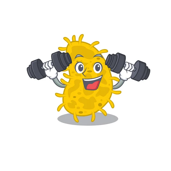 Diseño Mascota Ejercicio Fitness Sonriente Bacterias Spirilla Levantar Las Barras — Vector de stock