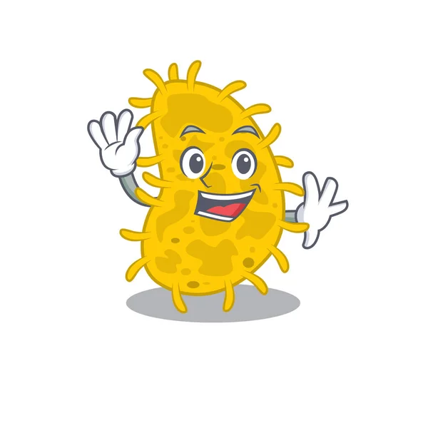 Carismático Diseño Mascota Espirilla Bacterias Estilo Sonriendo Saludando Mano Ilustración — Vector de stock