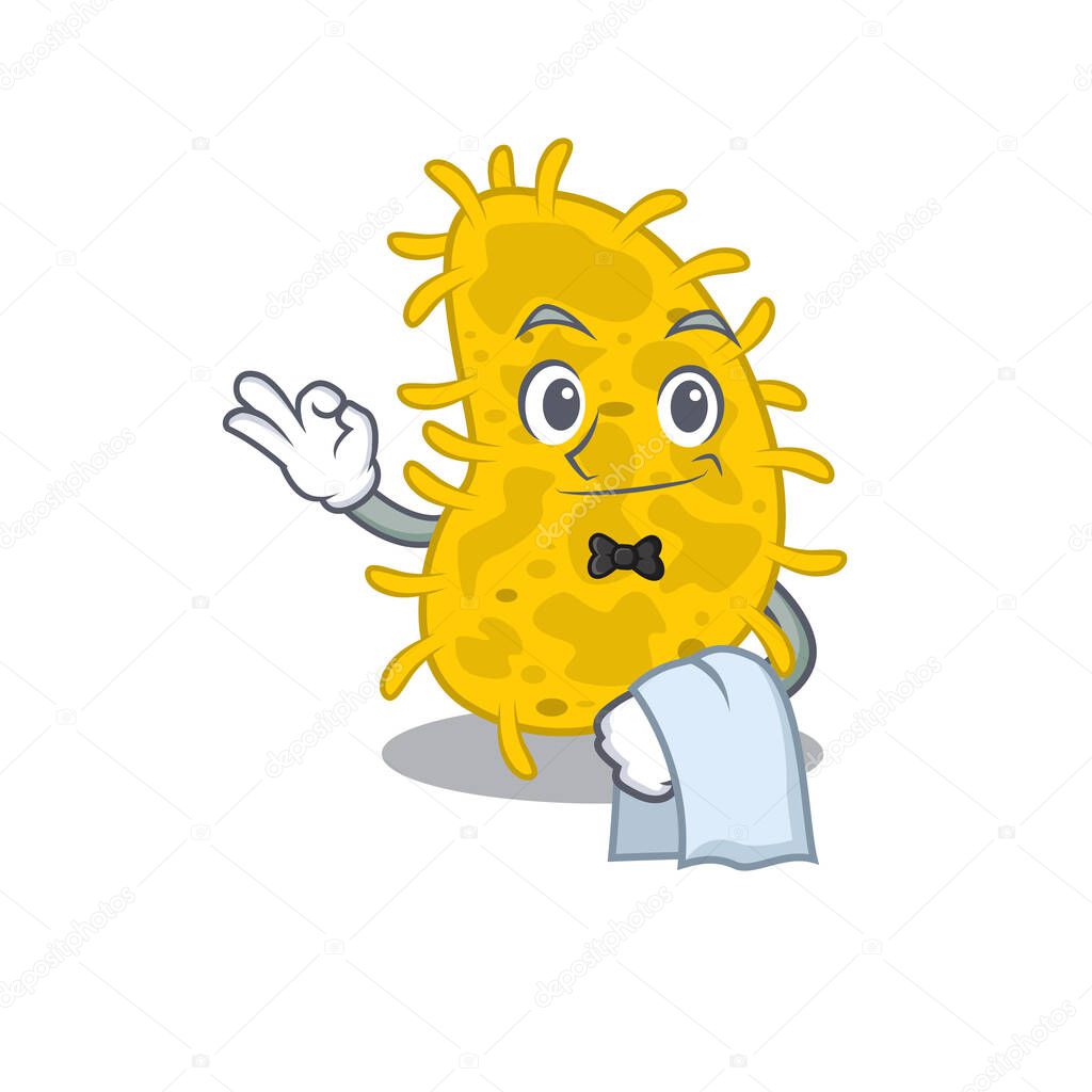 A cartoon character of bacteria spirilla waiter working in the restaurant. Vector illustration