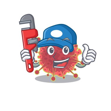 Coronaviridae Smart Plumber çizgi film karakteri tasarımı. Vektör illüstrasyonu