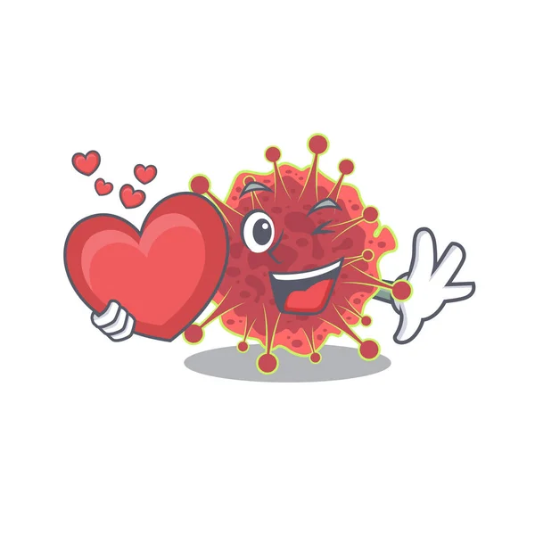 Dulce Estilo Personaje Dibujos Animados Coronaviridae Con Corazón Ilustración Vectorial — Archivo Imágenes Vectoriales