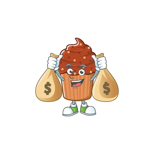 Błogosławiony bogaty czekoladowe babeczki postać z kreskówek mając torby pieniędzy — Wektor stockowy