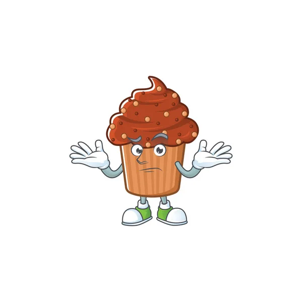 Een afbeelding van chocolade cupcake in grijnzende mascotte cartoon stijl — Stockvector