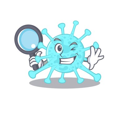 Cegacovirus maskotu tasarımlı akıllı dedektif. Vektör illüstrasyonu