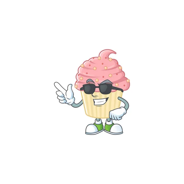 Super Cute Strawberry Ccake Cartoon Character Wearing Black Glasses Векторная — стоковый вектор