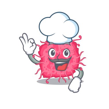 Beyaz şapka takan patojenik bakteri şef çizgi film tasarımı. Vektör illüstrasyonu