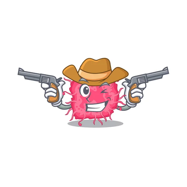 Bonito Cowboy Bonito Personagem Desenhos Animados Bactérias Patogênicas Com Armas —  Vetores de Stock