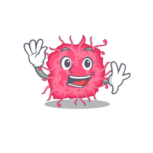 Una Carismática Mascota Bacterias Patógenas Estilo Diseño Sonriendo Saludando Mano — Vector de stock