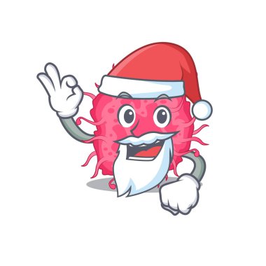 Patojenik bakteriler, Noel Baba çizgi film karakteri ve sevimli, tamam parmağı var. Vektör illüstrasyonu