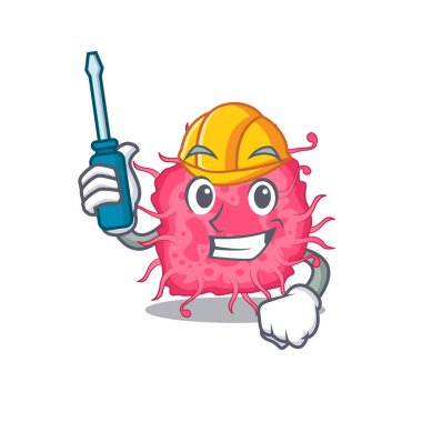 Patojenik bakterilerin çizgi film karakteri otomotiv olarak çalıştı. Vektör illüstrasyonu