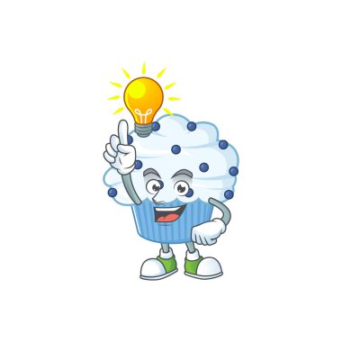 Dahi bir vanilya mavisi kek maskotu tasarımının bir fikri var. Vektör illüstrasyonu