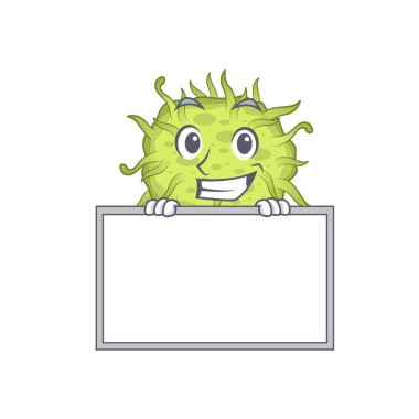 Gülümseyen bakteri kokusu çizgi film tasarım tarzının bir tahtası vardır. Vektör illüstrasyonu