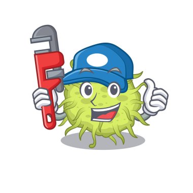 Aletli bakteri kokusu Smart Plumber çizgi film karakteri tasarımı. Vektör illüstrasyonu