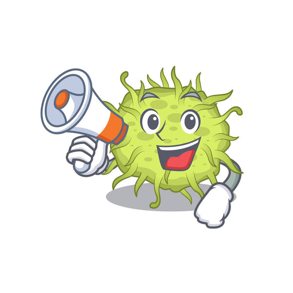 Cartoon character of bacteria coccus having a megaphone. Vector illustration