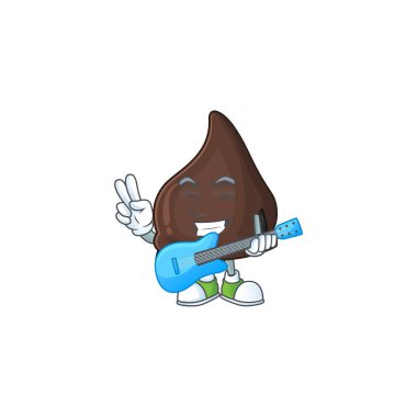 Çikolatalı konitoların mutlu yüzü gitarla müzik çalıyor. Vektör illüstrasyonu