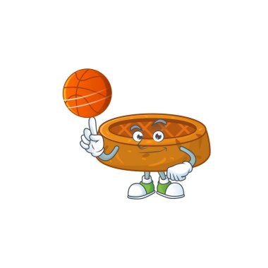 Basketbol oynayan atletik fıstıklı kurabiye çizgi film tasarımı. Vektör illüstrasyonu