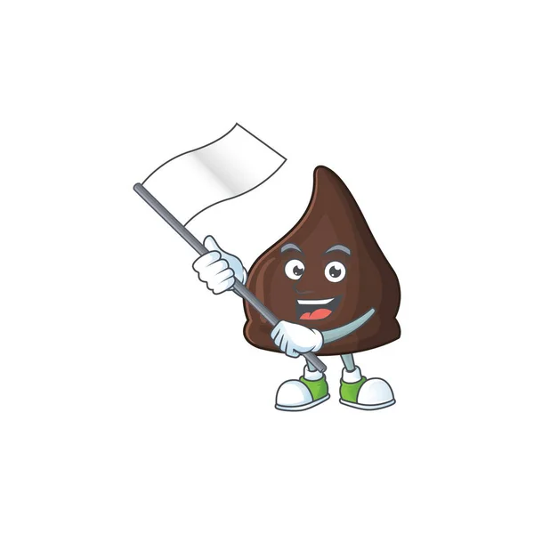 Karakter Kartun Lucu Dari Conitos Coklat Memegang Bendera Putih Ilustrasi - Stok Vektor