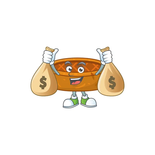 Blissful Rico Amendoim Biscoitos Personagem Cartoon Ter Sacos Dinheiro Ilustração — Vetor de Stock