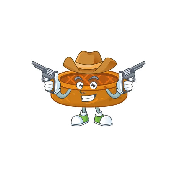 Eine Cowboy Cartoon Figur Aus Erdnusskeksen Mit Gewehren Vektorillustration — Stockvektor