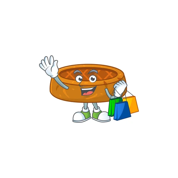 Concepto Personaje Dibujos Animados Galletas Maní Ricos Con Bolsas Compras — Archivo Imágenes Vectoriales