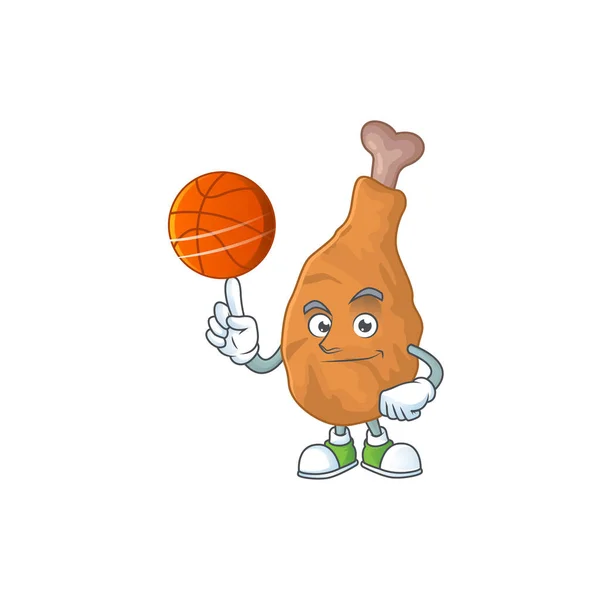 Style Dessin Animé Athlétique Poulet Frit Jouant Basket Ball Illustration — Image vectorielle