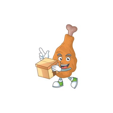 Hediye kutusu olan kızarmış tavuk çizgi film tasarımı. Vektör illüstrasyonu