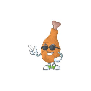 Süper tatlı kızarmış tavuk çizgi film karakteri siyah gözlük takıyor. Vektör illüstrasyonu