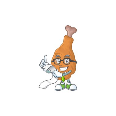 Menü listeli kızarmış tavuk maskot çizgi filmi konsepti. Vektör illüstrasyonu