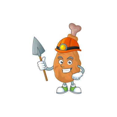 Bir madenci olarak kızarmış tavuk işinin çizgi film karakteri tasarımı. Vektör illüstrasyonu