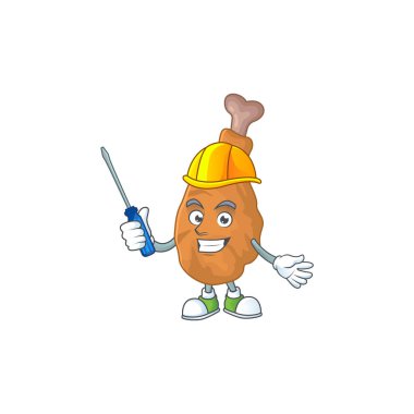 Akıllı otomotiv kızarmış tavuk maskot tasarımı tarzında sunuluyor. Vektör illüstrasyonu