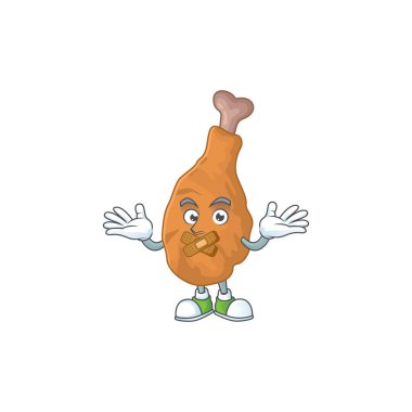 Kızarmış tavuk maskotu çizgi film tasarımı ve sessiz parmak hareketi. Vektör illüstrasyonu