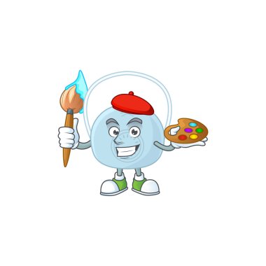 Nefes alma sanatçısı, bir fırçayla çizgi film karakteri resmi. Vektör illüstrasyonu