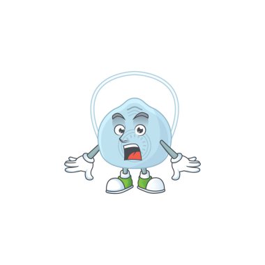 Nefes alma maskesinin inanılmaz bir jestini gösteren bir çizgi film tasarımı. Vektör illüstrasyonu