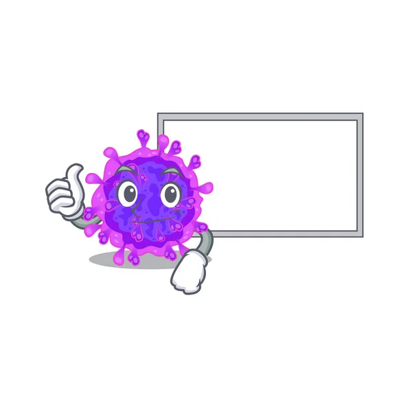 Cute Alpha Coronavirus Cartoon Character Thumbs Bring White Board Vector — Stock Vector