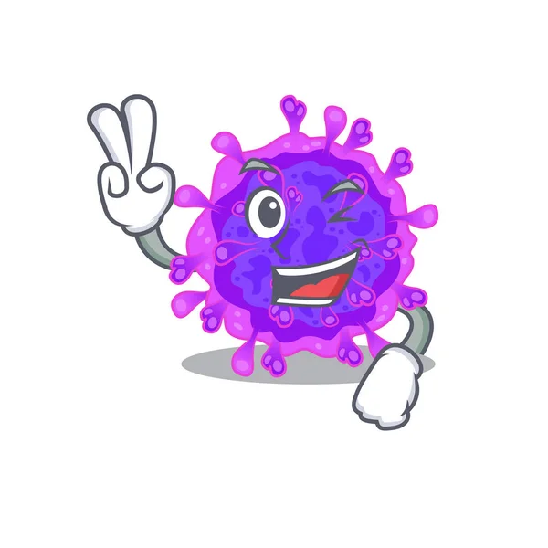 Cheerful Alpha Coronavirus Mascot Design Two Fingers Vector Illustration — Stock Vector