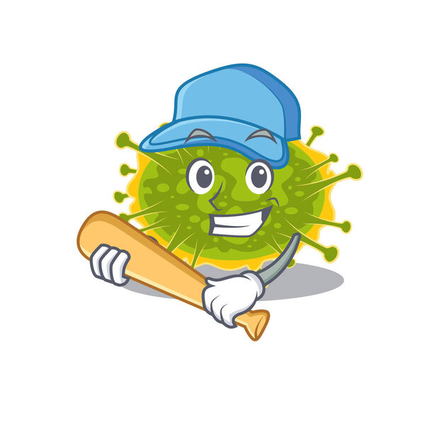 Picture of insthoviricetes cartoon character playing baseball. Vector illustration