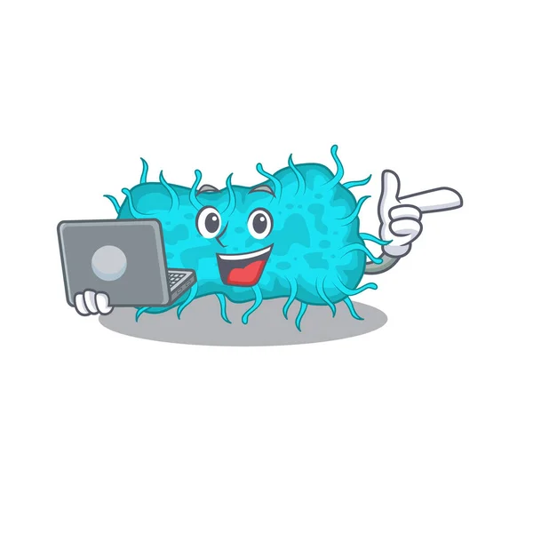 Personagem Desenhos Animados Bactérias Prokaryote Estudante Inteligente Estudando Com Laptop — Vetor de Stock