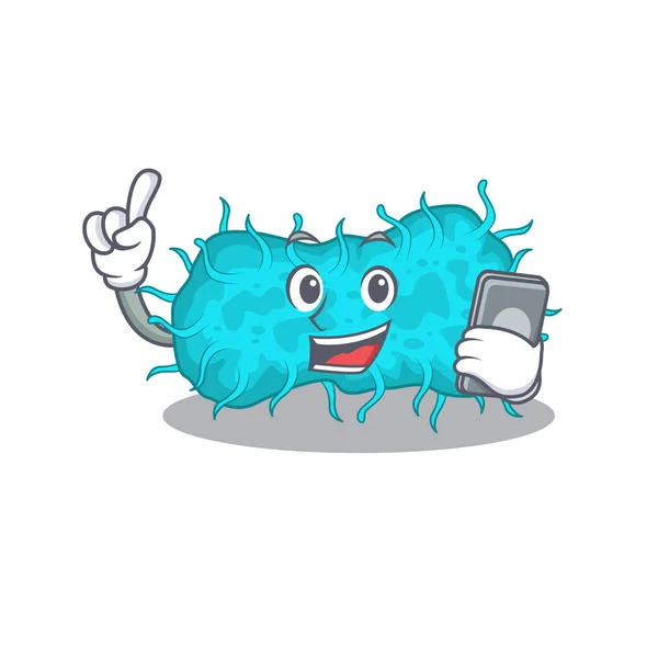 Bacterias Prokaryote Personaje Dibujos Animados Hablando Por Teléfono Ilustración Vectorial — Vector de stock