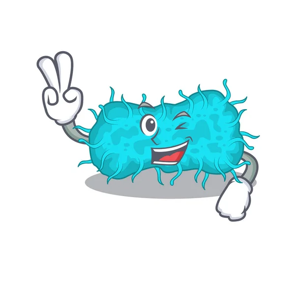 幸せな細菌は2本の指で漫画のデザインの概念をProkaryote ベクターイラスト — ストックベクタ