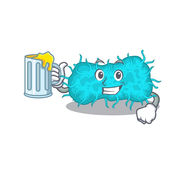 Cartoon Concept Bacteria Prokaryote Rise Glass Beer Vector Illustration — Stock Vector
