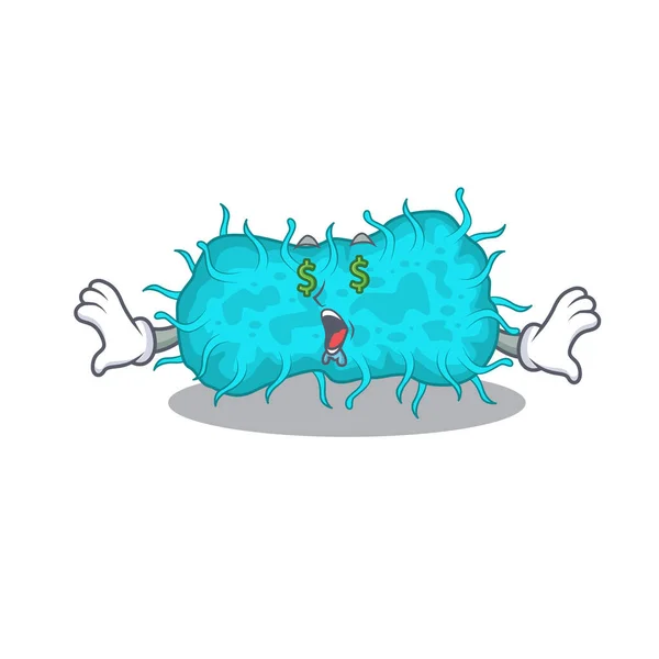 Desain Karakter Kartun Kaya Bakteri Prokariota Dengan Mata Uang Ilustrasi - Stok Vektor