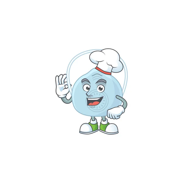 Estilo Diseño Dibujos Animados Máscara Respiratoria Orgullosamente Usando Sombrero Chef — Vector de stock