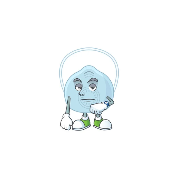 Breathing Mask Waiting Gesture Cartoon Mascot Design Concept Vector Illustration — Stock Vector