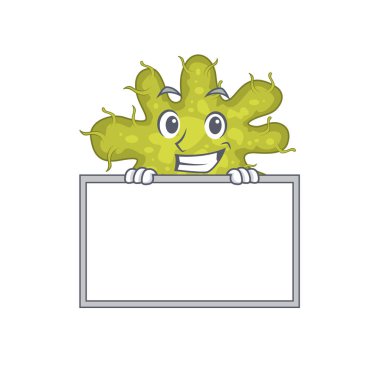 Gülümseyen bakteri çizgi film tasarım tarzının bir tahtası vardır. Vektör illüstrasyonu