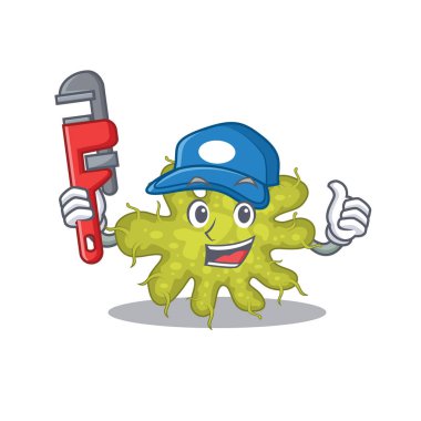Aletli Bakteri Akıllı Tesisatçı çizgi film karakteri tasarımı. Vektör illüstrasyonu