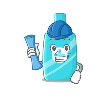 Mavi baskılı ve mavi kasklı merhem kremalı, zeki mimarın çizgi film karakteri. Vektör illüstrasyonu