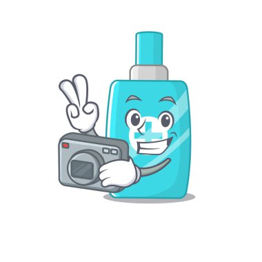 Kamerayla çalışan profesyonel bir fotoğrafçı olarak merhem krem maskot tasarımı. Vektör illüstrasyonu